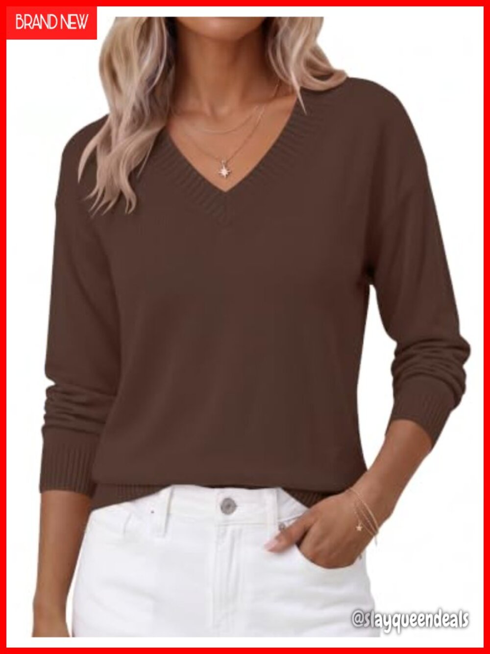 LOMON Women's V-Neck Long Sleeve Cropped Sweater Pullover Knit Top